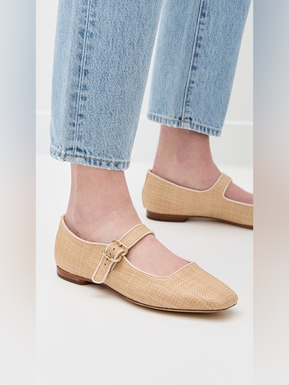 SAM EDELMAN MICHAELA BLEACHED BEECHWOOD TAN WEAVE MARY JANE FLATS 9